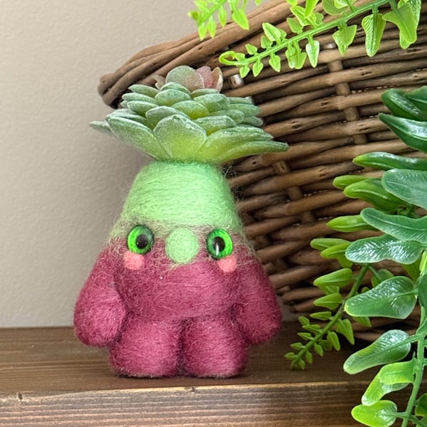 Succulent Gnome Art Doll Purple Green