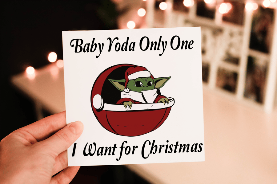 Baby Yoda One For Me Christmas Card, Yoda Christmas Card, Personalized Card 