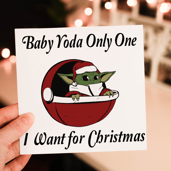 Baby Yoda One For Me Christmas Card, Yoda Christmas Card, Personalized Card 