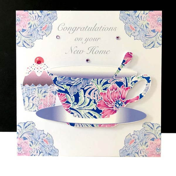 New Home - Afternoon Tea Pink & Lilac Floral Handmade Card