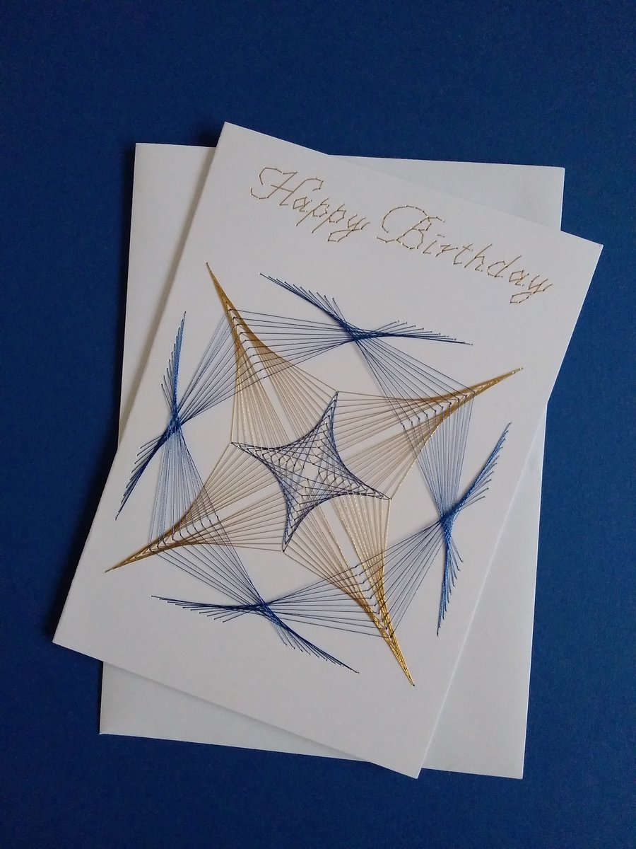 Geometric Hand Embroidered Greetings Card.