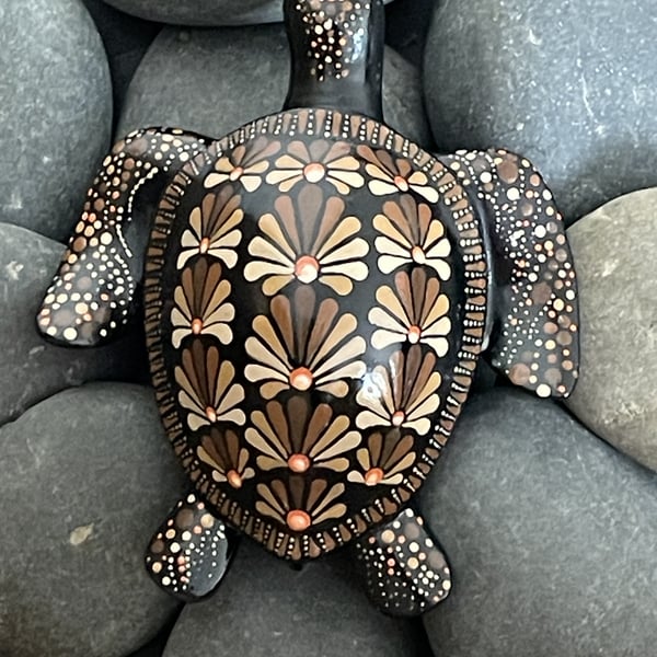 Brown Turtle Mandala Rock Art Stone Acrylic Art Painting Hand Painted Unique
