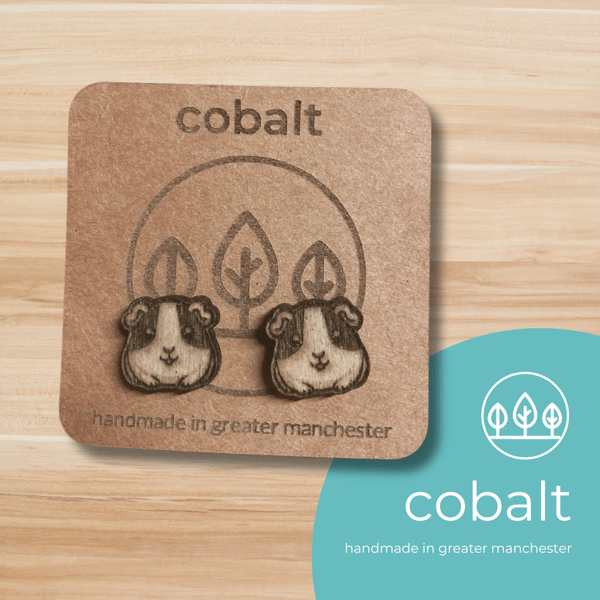 Wooden Cute Guinea Pig Stud Earrings - handmade