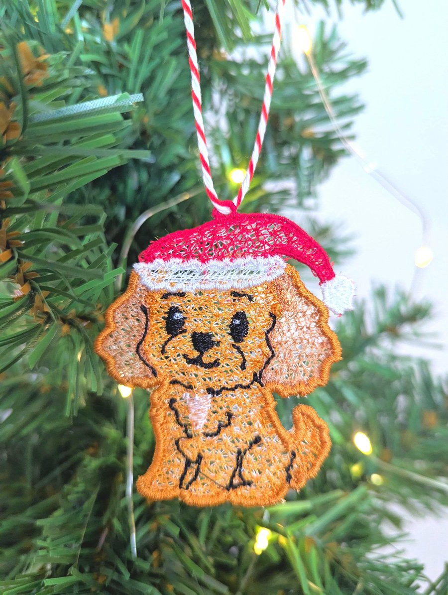 Embroidered hanging Dog Christmas decorations, machine embroidery