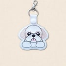 Kawaii Shih Tzu Keyring - Embroidered Faux Leather Dog Bag Charm