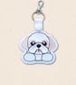 Kawaii Shih Tzu Keyring - Embroidered Faux Leather Dog Bag Charm