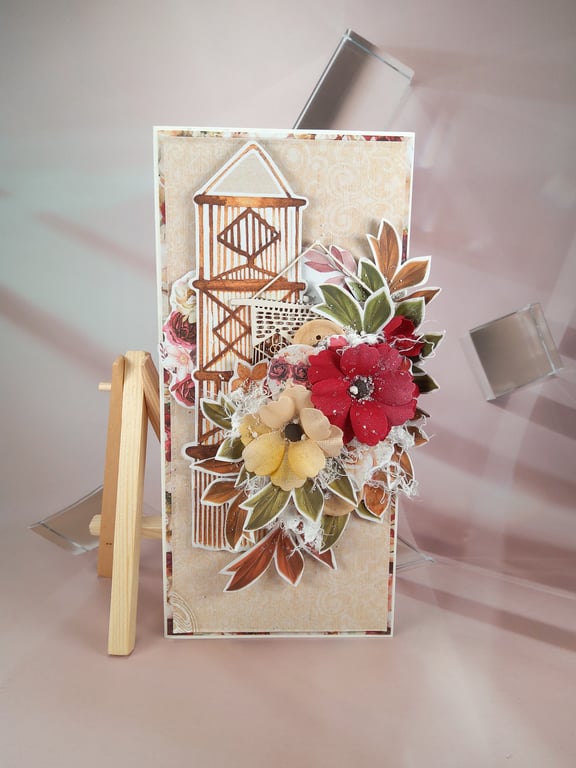 Handmade Slimline Card (76) white Window Box Included 