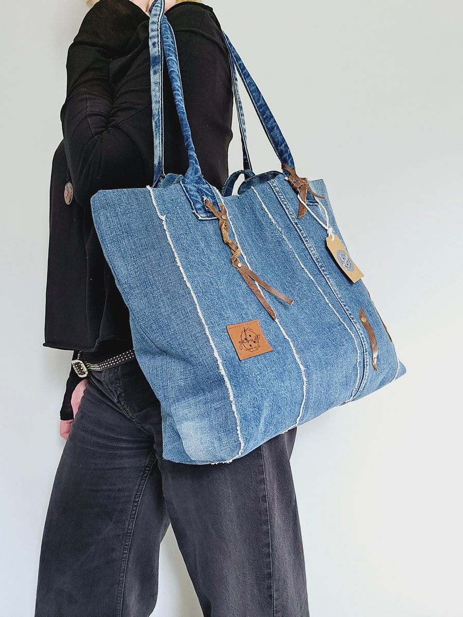Jeans tote bag, blue denim bag, shopper bag, school bag, sustainable handbag