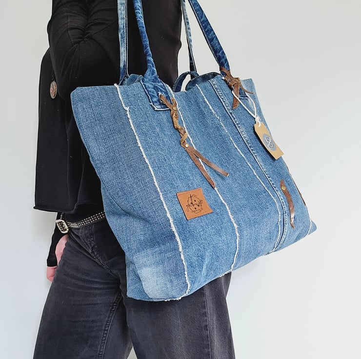 Jeans tote bag, blue denim bag, shopper bag, school bag, sustainable handbag