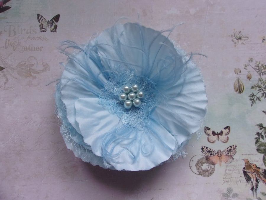 Pale Blue Poppy Flower Hair Clip Wedding Accessory