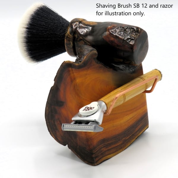 Handcrafted wood Shaving Stand for brush and razor in English Yew with copper 