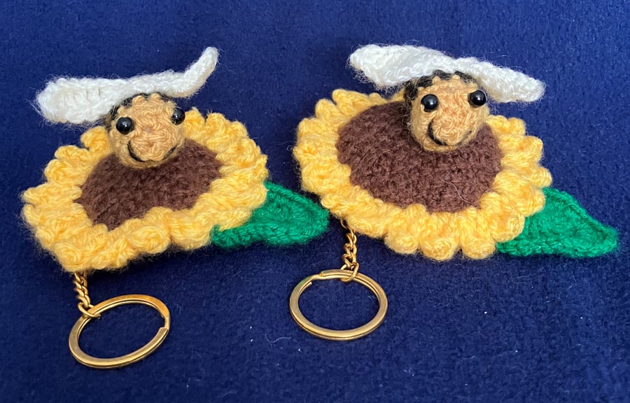 Bee Happy Sunflower Keyrings - set of 2