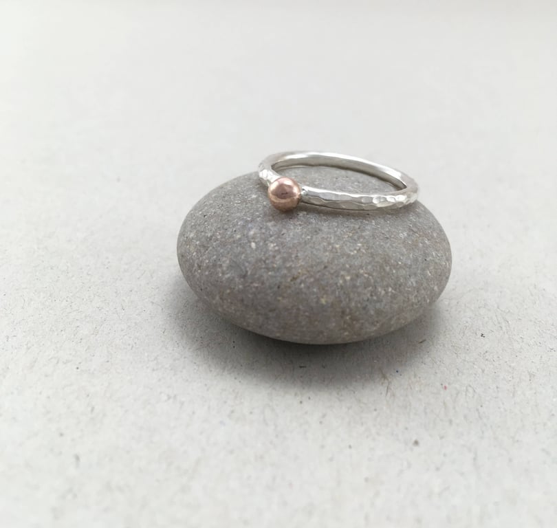 9ct Red Gold Pebble Sterling Silver Stacking Ring