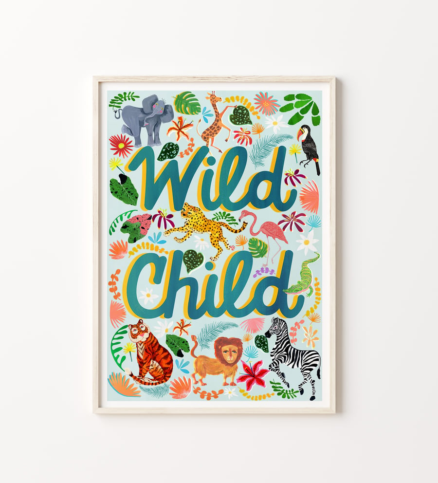Blue Wild Child Nursery Art Print