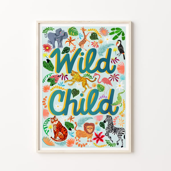 Blue Wild Child Nursery Art Print