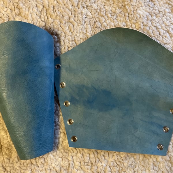 Denim Blue, Ocean Blue Coloured Leather Bracers (large pair) (sold with lacing)