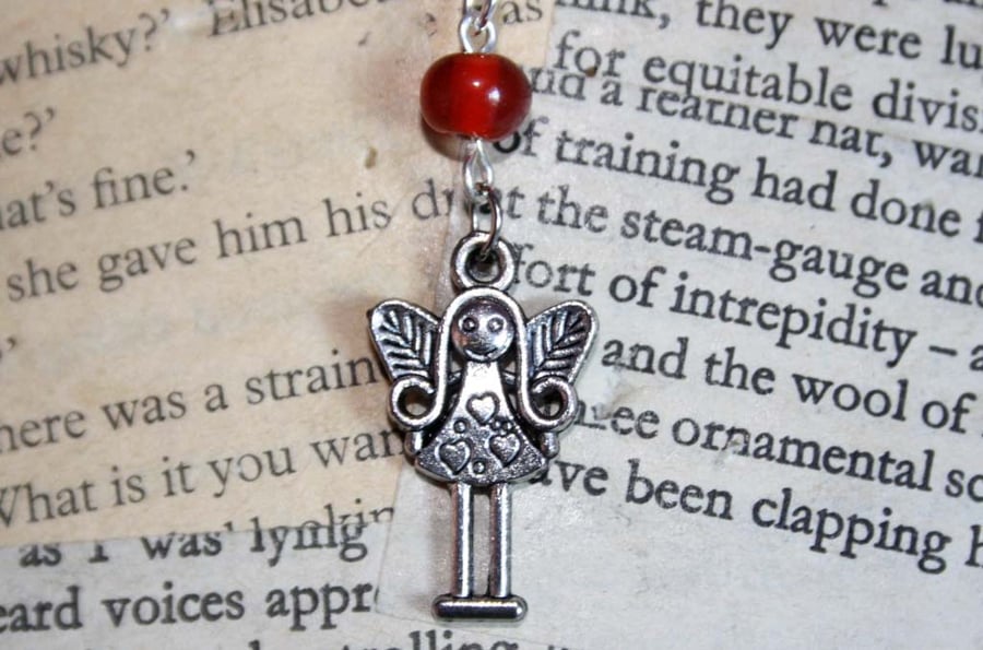 Silver Angel Fairy Red Bead Necklace
