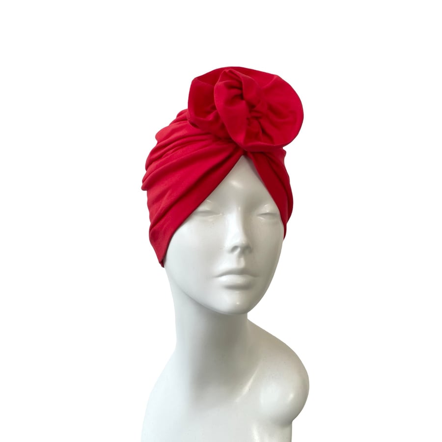Red Rosette Turban, Alopecia Turban, Chemo Turban, Fashion Turban Women