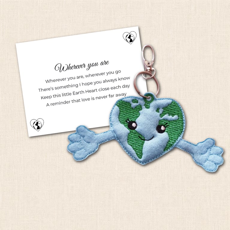 Earth Heart Pocket Hug - Embroidered World Pocket Pal