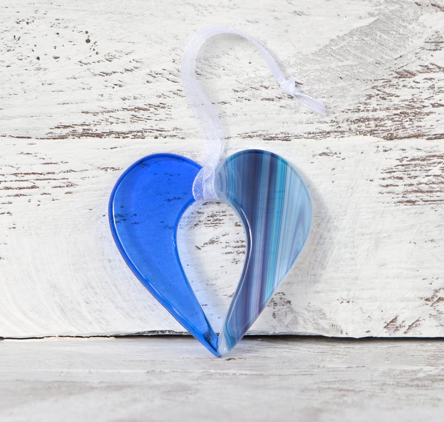 Blue Fused Glass Hanging Heart