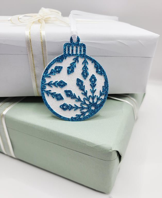 Handmade Glitter Snowflake Gift Tags, Blue White Christmas Present Labels