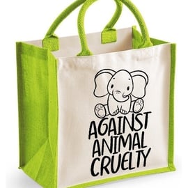 Against Animal Cruelty Elephant Midi Jute Shopper Canvas Lunch Bag Anti Cruelty 