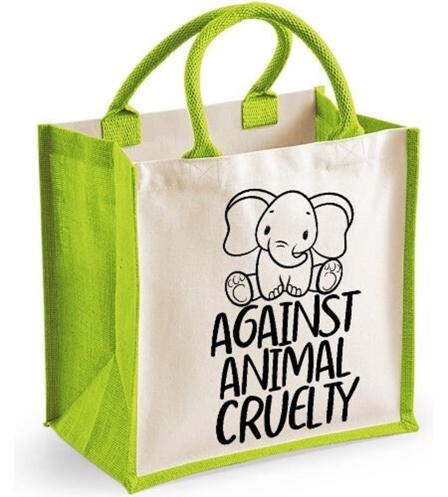 Against Animal Cruelty Elephant Midi Jute Shopper Canvas Lunch Bag Anti Cruelty 