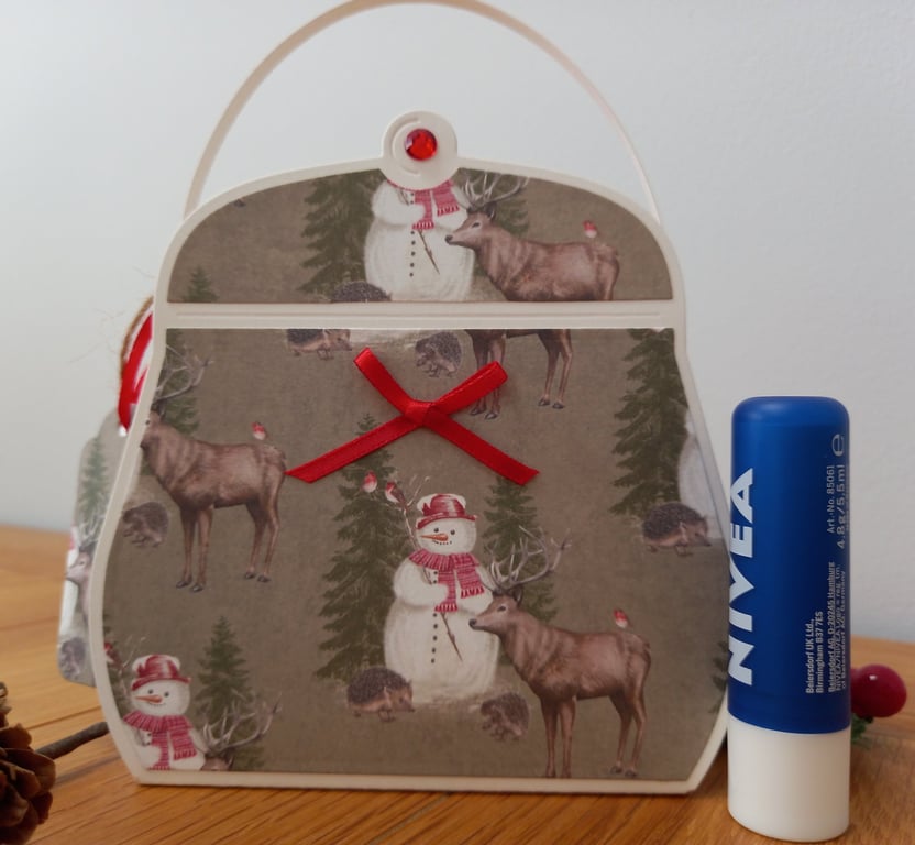 Vintage Snowman Handbag style Christmas gift bag, handmade