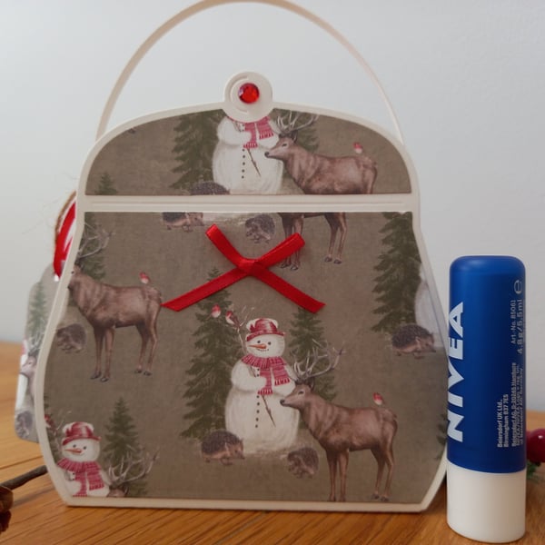 Vintage Snowman Handbag style Christmas gift bag, handmade