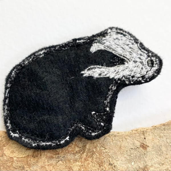 Felt Badger brooch pin or badge. 