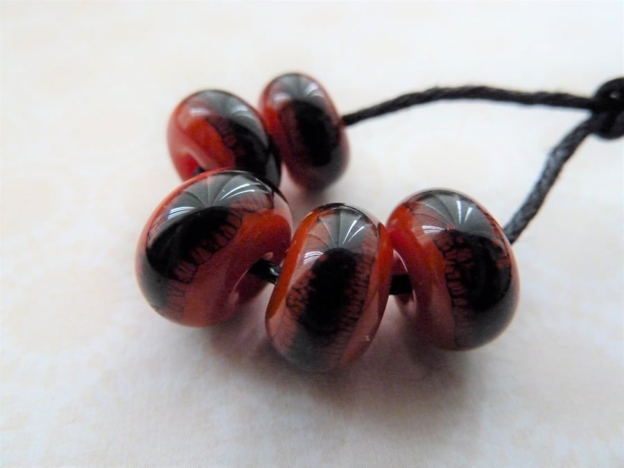 lampwork glass red and black handmade beads