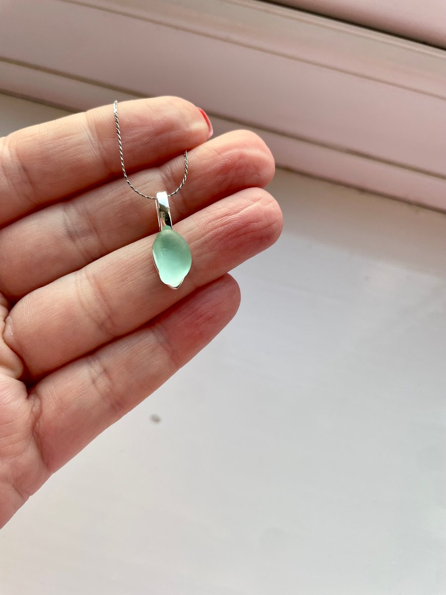 Ice Blue Sea Glass Necklace 