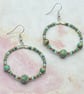 Seed beaded hoop earrings with blue terra jasper stones