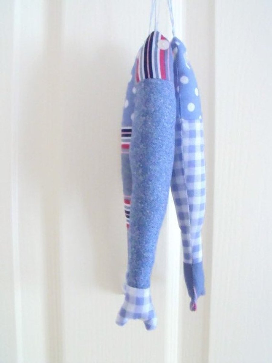 set of three decorative plush hanging fish for your home, blue