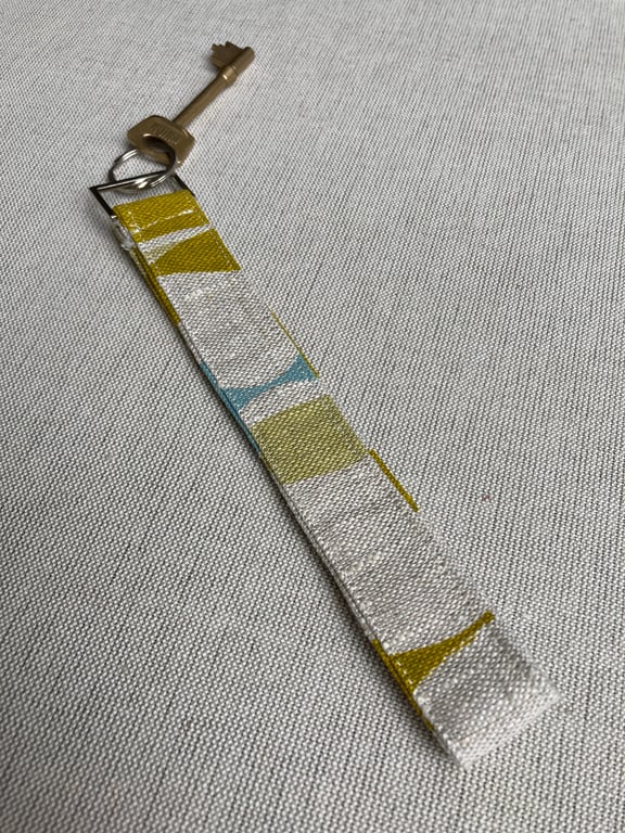 Perfectly Imperfect - Linen fabric Key ring - Key loop. Ochre, blue