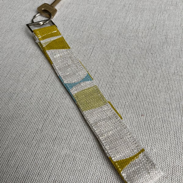 Perfectly Imperfect - Linen fabric Key ring - Key loop. Ochre, blue