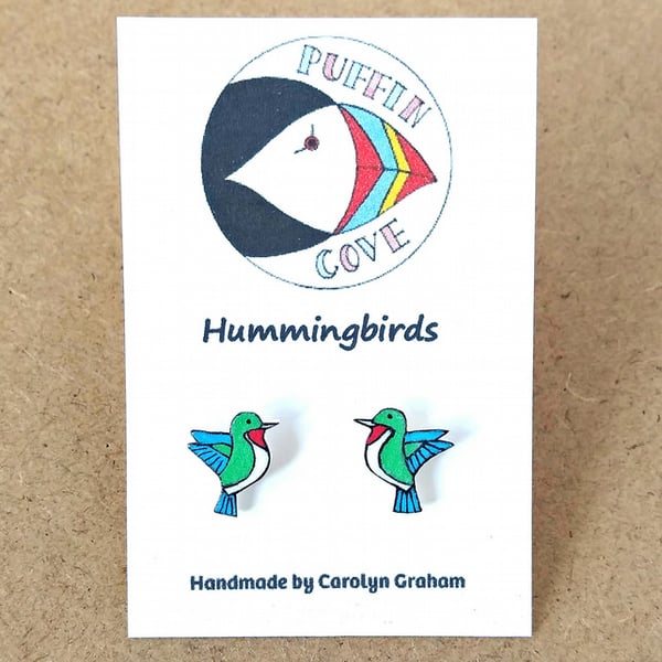 Hummingbird Earrings, Bird Studs, Gift for Her, For Mum, Jewellery, Nature