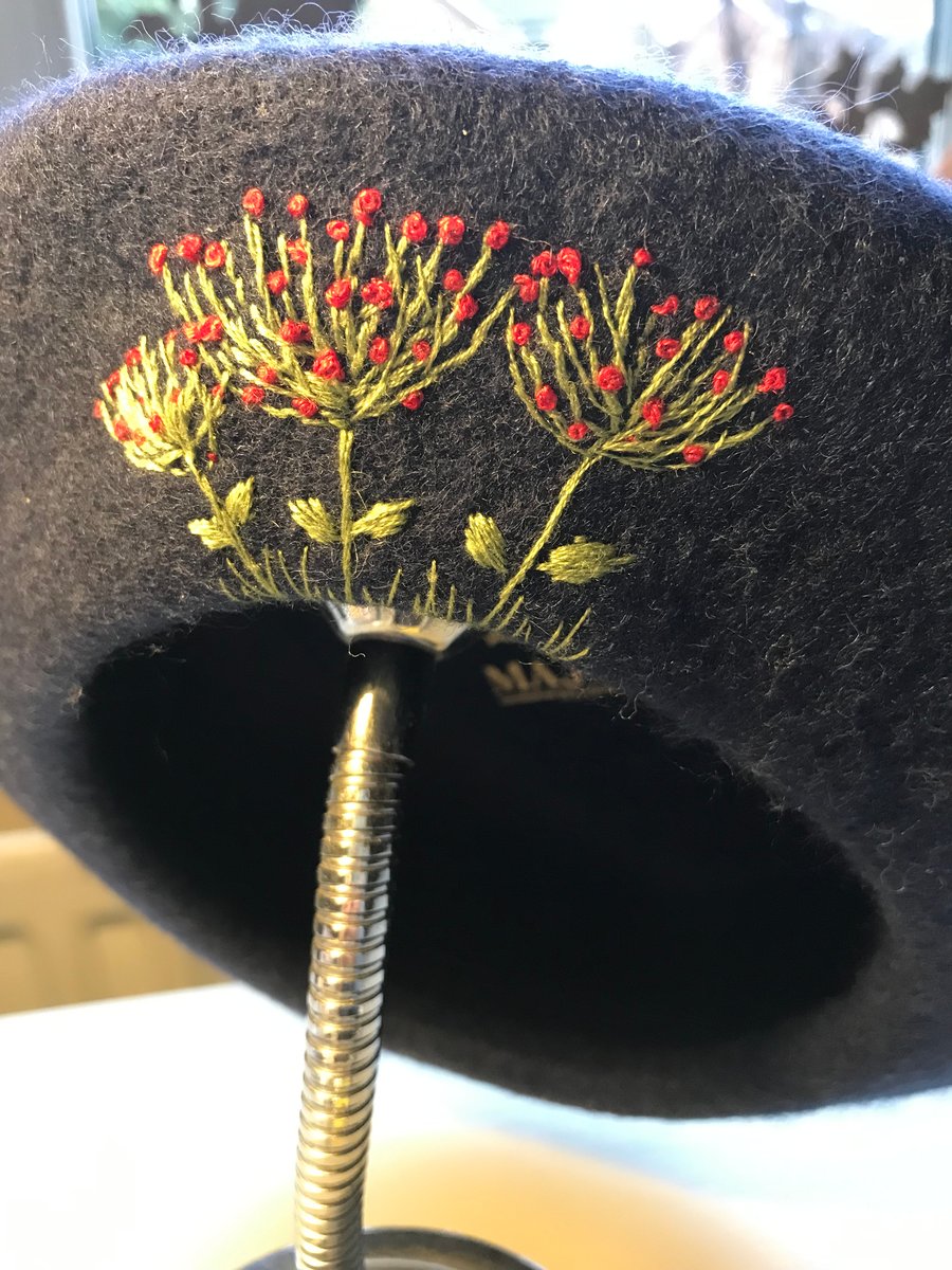 Navy Blue Pure new wool embroidered Beret