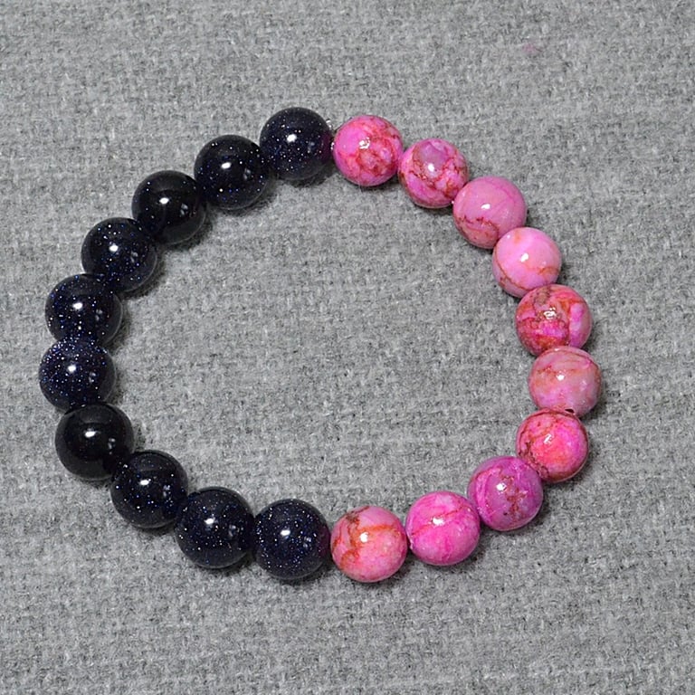 Blue Goldstone and Pink Stone Half and Half Bracelet