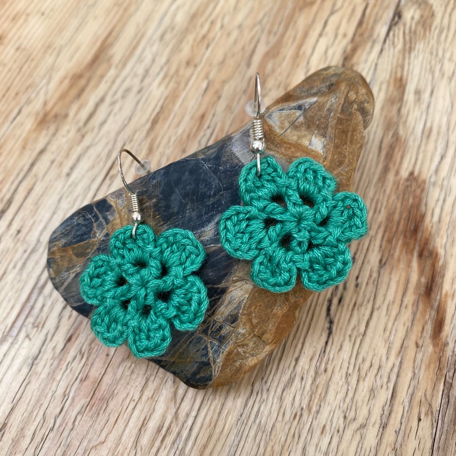 Green flower earrings on .925 silver hooks 