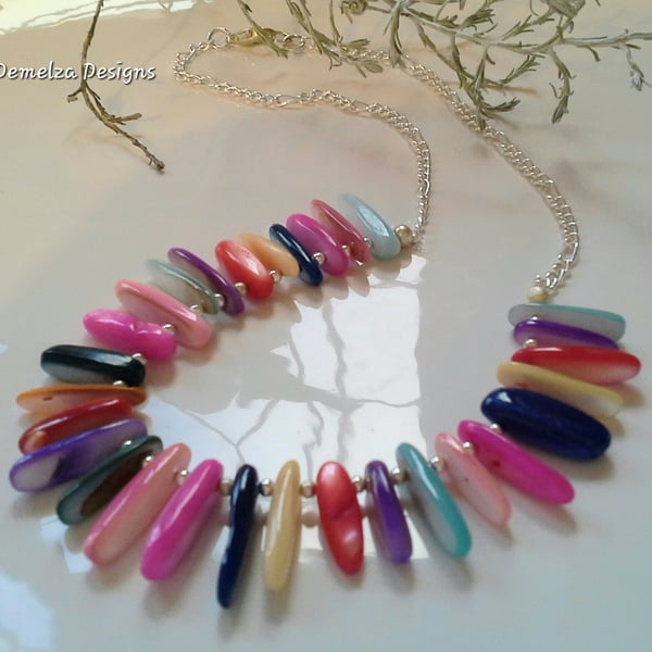 Multicoloured Dyed Mother of Pearl Silver Plated Necklace  (HELP A CHARITY)