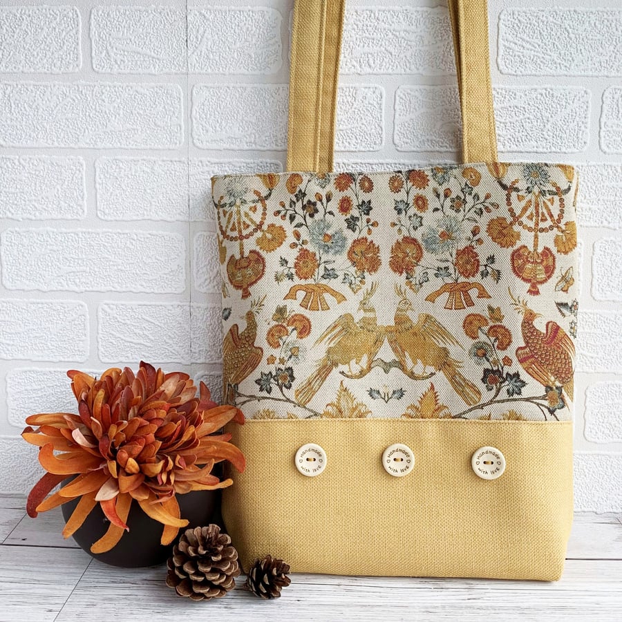 Stylised Birds and Flowers Motifs Tote Bag