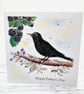 Father's Day Card - blackbird, berries, original art card