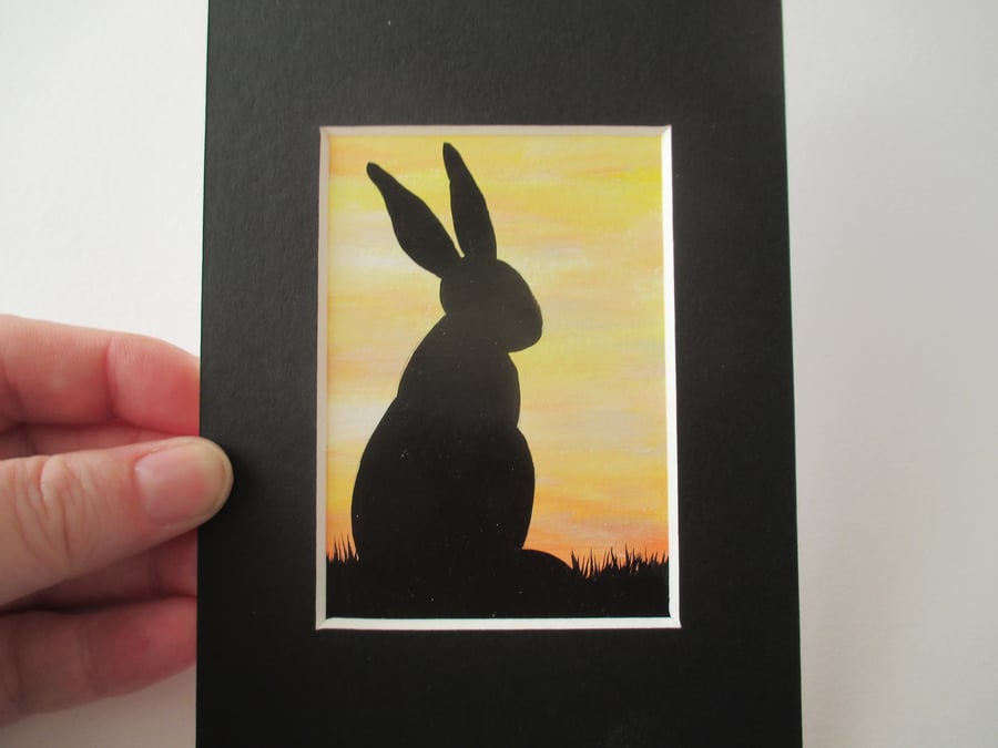 Bunny Rabbit ACEO Original Miniature Art Picture Painting Mounted