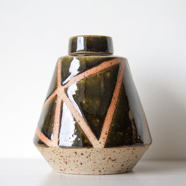 Geometric Line Lidded Bottle