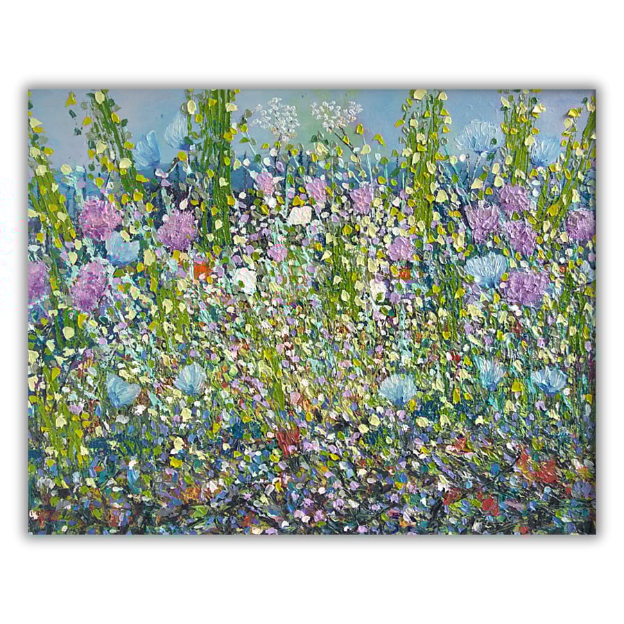 Framed oil painting - colourful wildflowers - flowers - impasto
