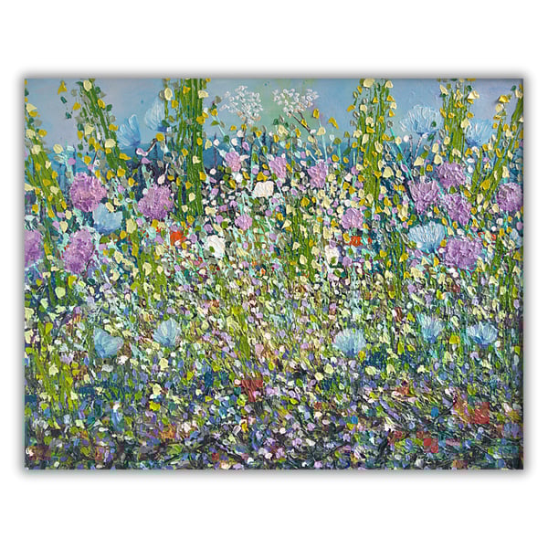 Framed oil painting - colourful wildflowers - flowers - impasto