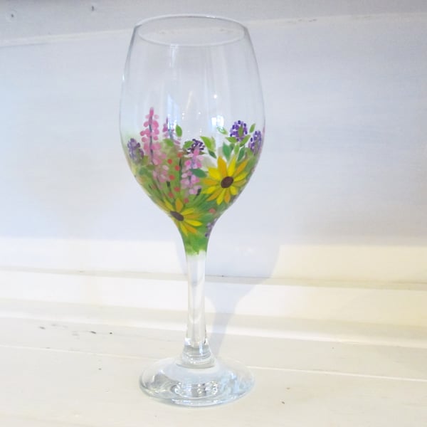 Hand Painted Wine Glass - Summer Meadow