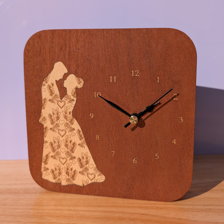 Laser cut marquetry clock with couple design