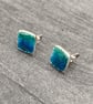 Enamel square studs. Blue and turquoise enamel studs, enamel earrings, spirals,  - Image 8